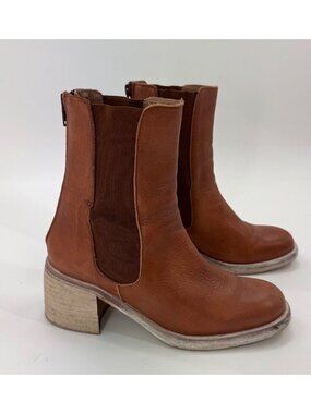 Free People Essential Leather Ankle Boots Stacked Heel EU 37 6.5